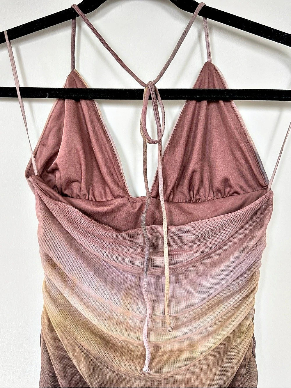 Pull&Bear Mauve Mesh Ruched Ruffle Mini Dress Size M - Picture 4 of 7